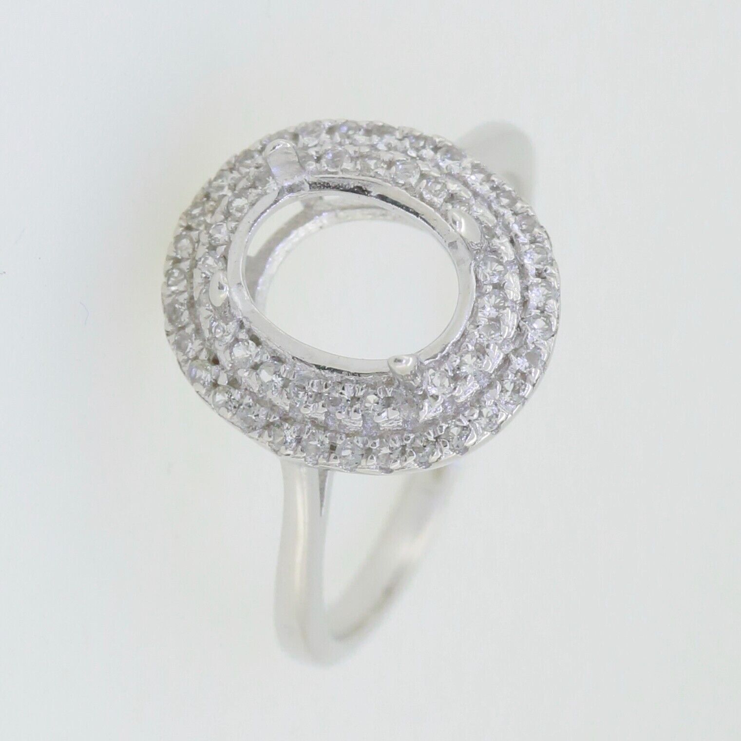 Sterling Silver Semi Mount Ring Setting Oval OV 9X7mm Double Halo