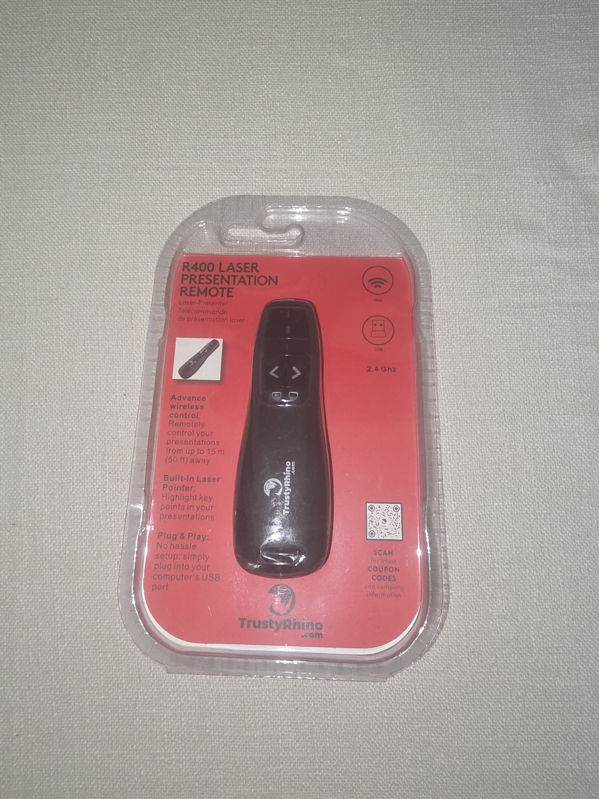 TRUSTY RHINO WIRELESS LASER R400 PRESENTATION REMOTE CLICKER