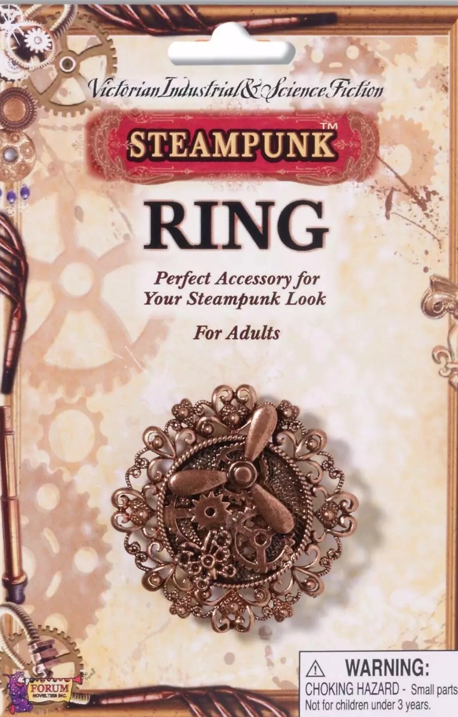 Steampunk Victorian  dress up costume ring Bronze prop and gears