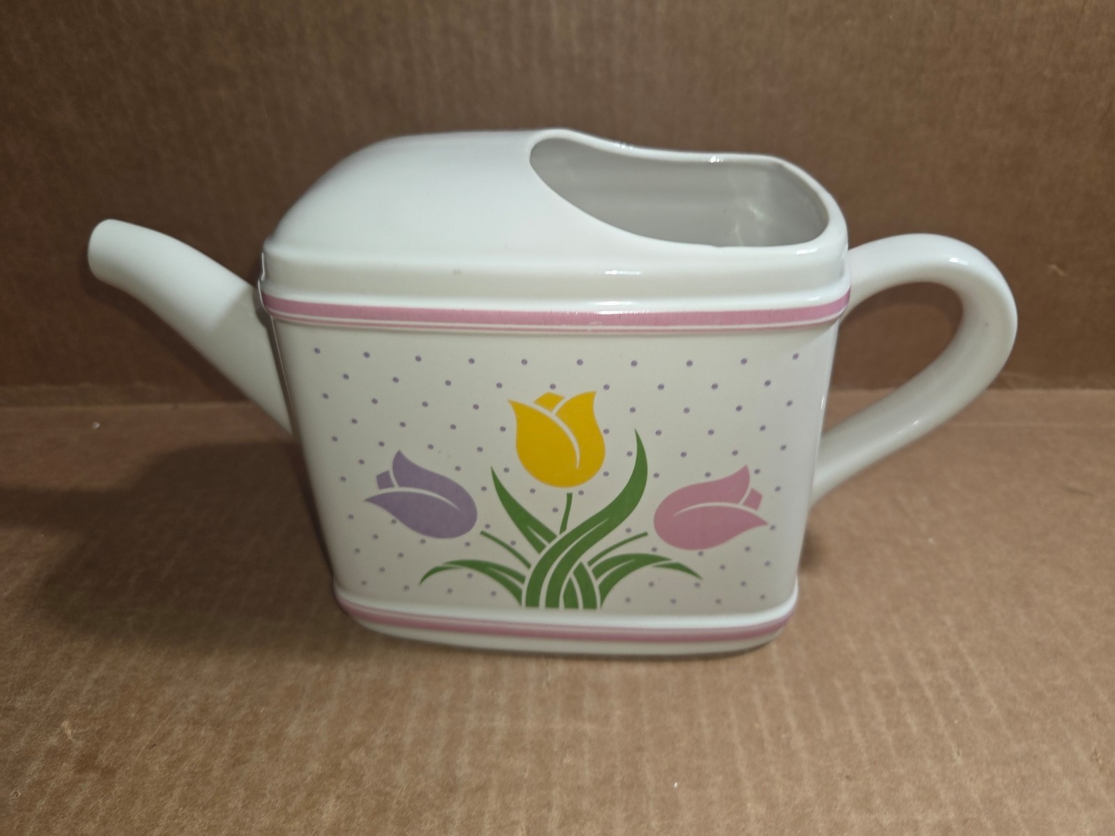 Watering Can / Planter 1985 Teleflora Ceramic  with Tulip Design