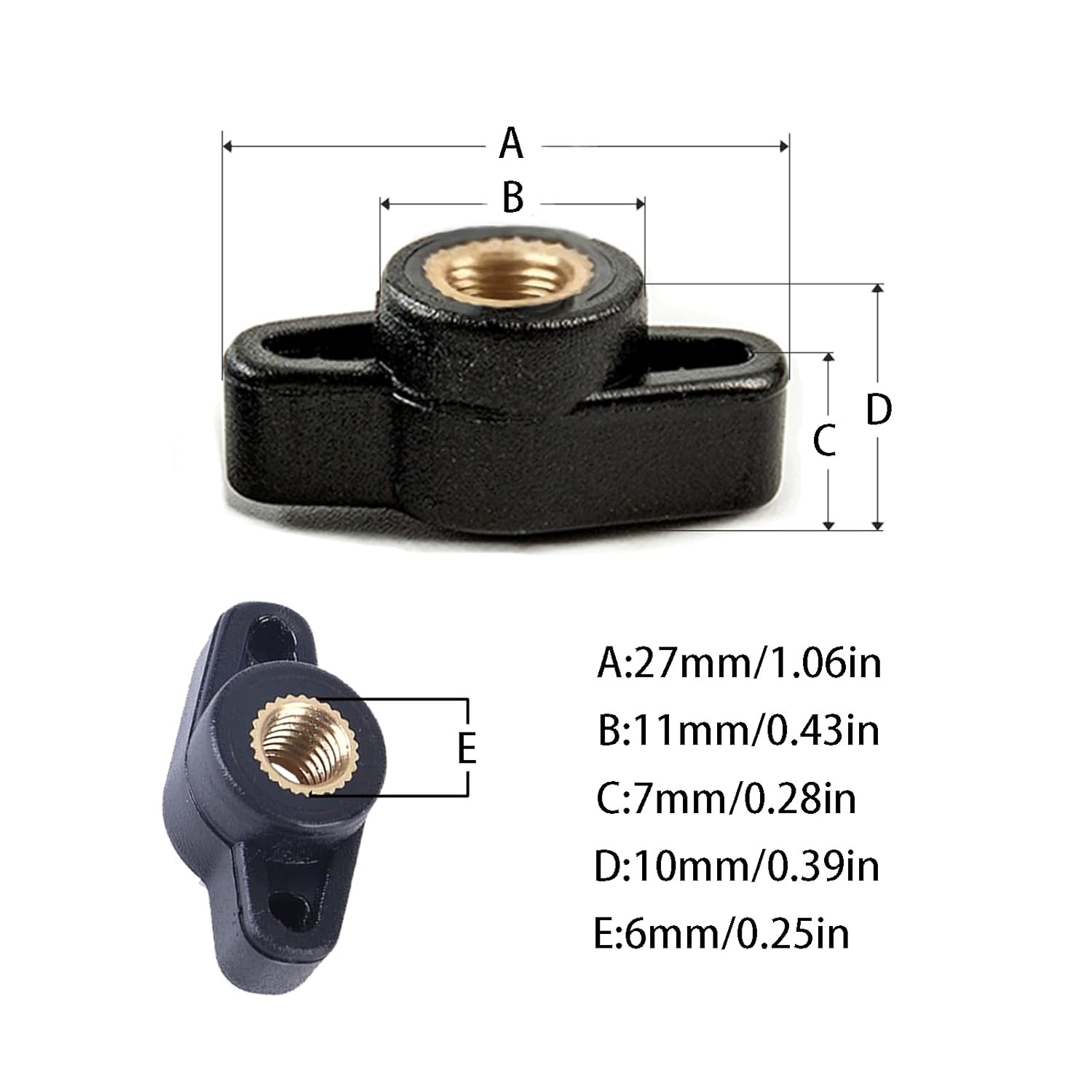 10PCS 1/4" Wing Knobs Through Hole T Hand Screw Nut 1/4", Black