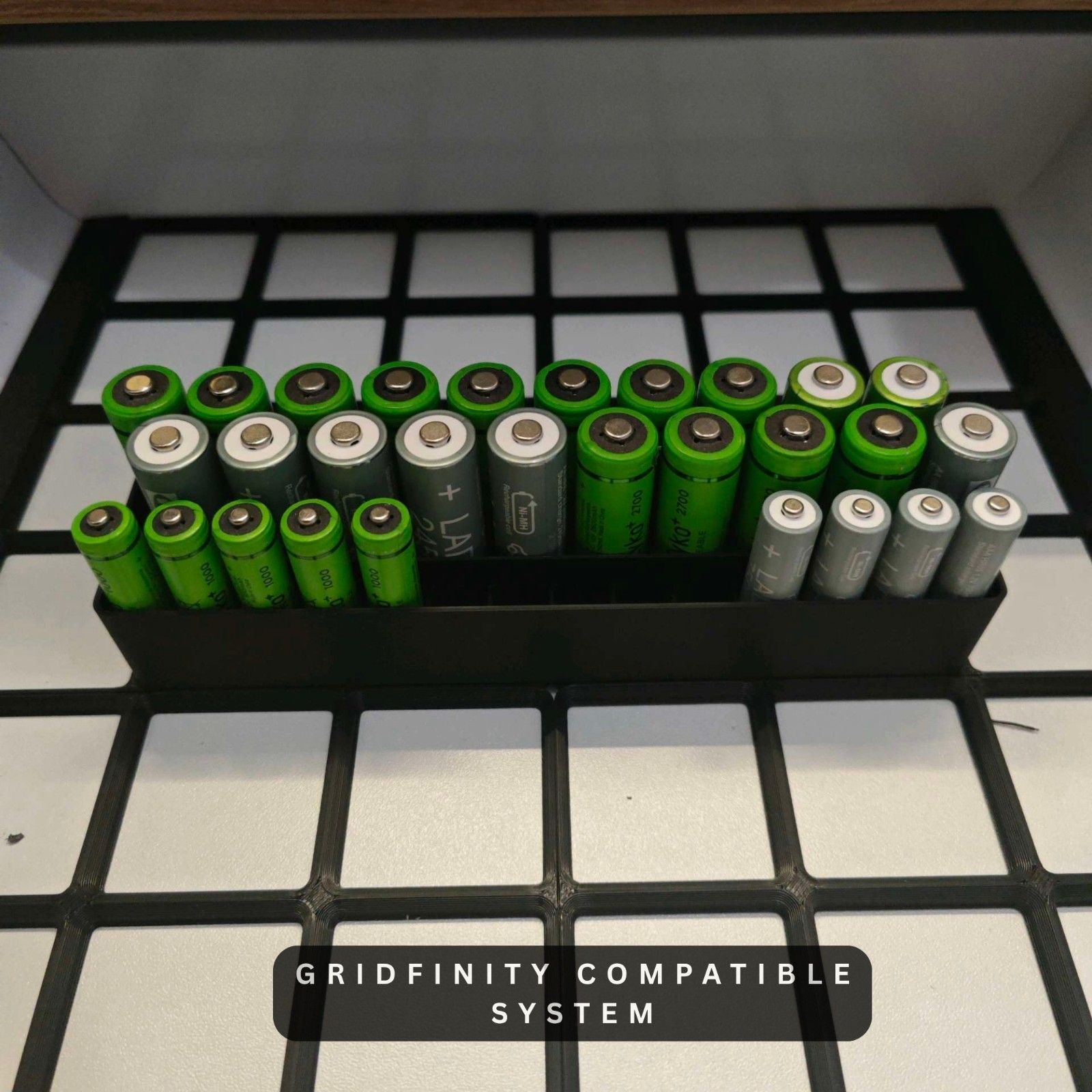 VilaMy Gridfinity AA AAA Battery Holder 4x1 Organizer Storage Tray Divider