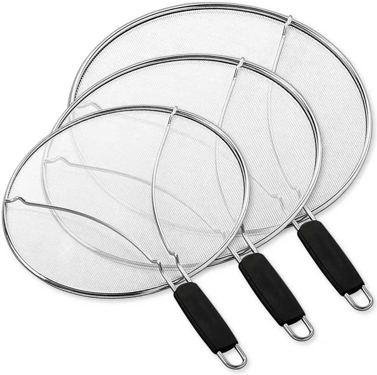 Set of 3 Stainless Steel Splatter Screens Grease Guard for Frying Pan Mesh