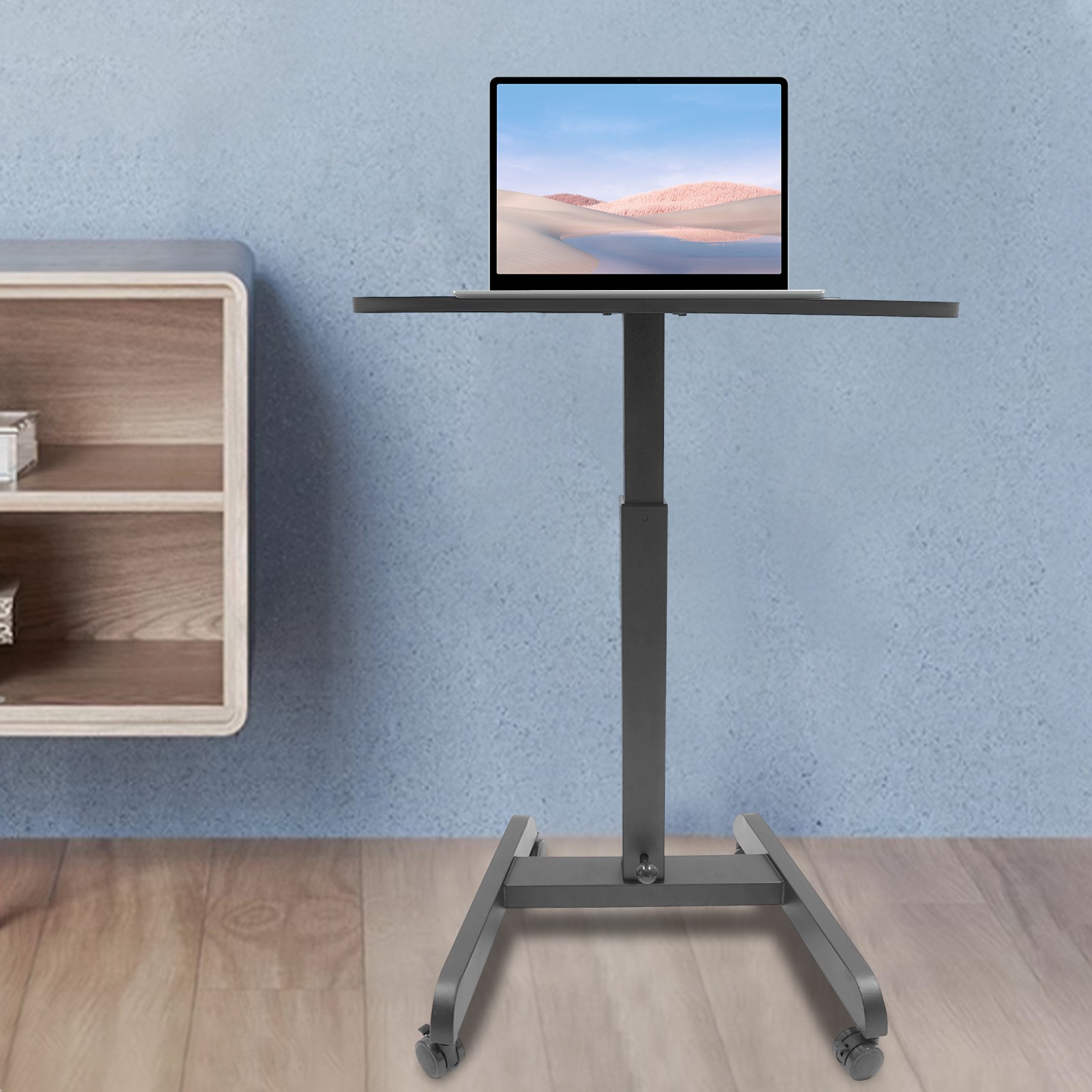 Office Mobile Laptop Desk/speaker's Lectern With Wheels Adjustable Height Black