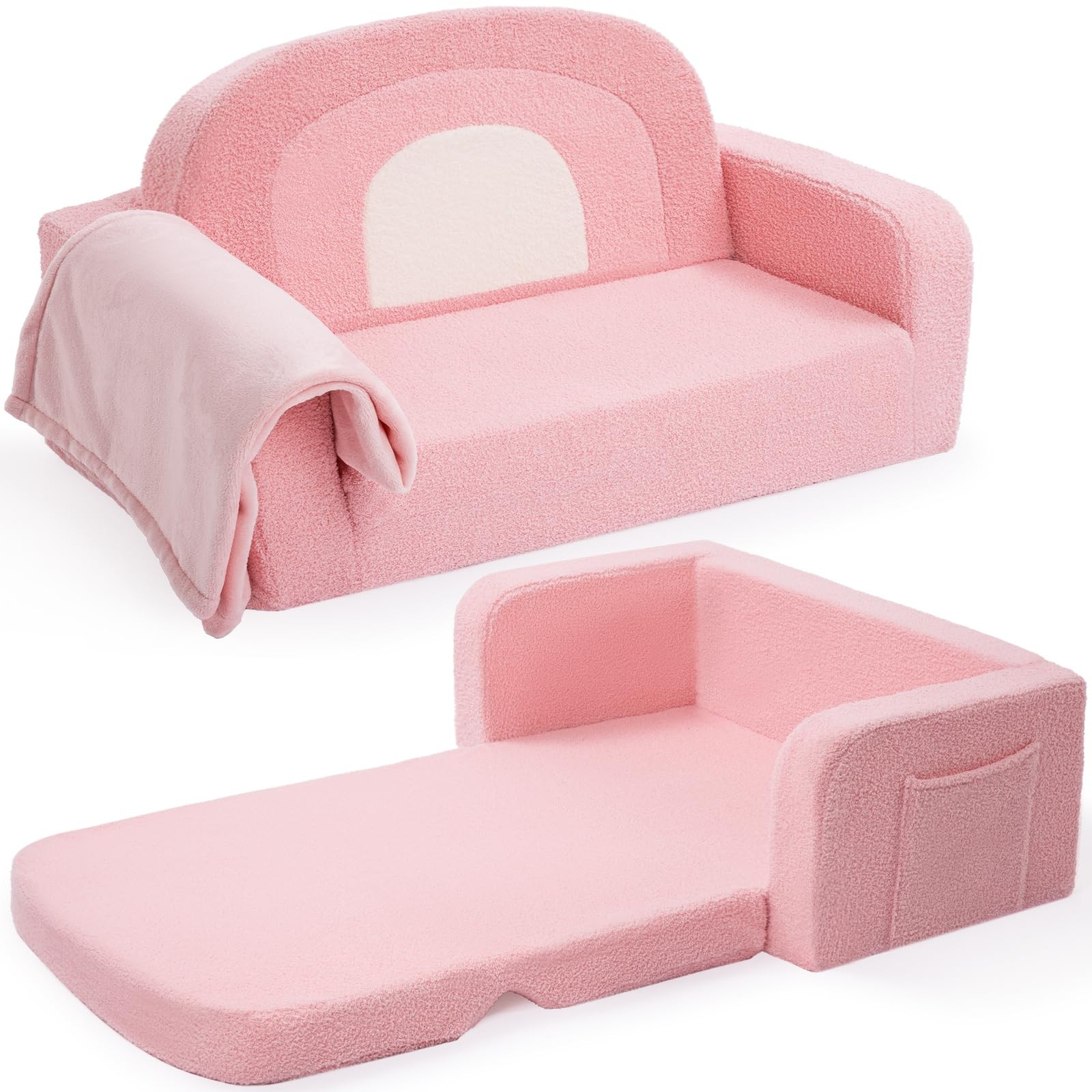 Extra Wide Couch, 2-in-1 Soft Couch with Blanket, Comfy Chair, Convertible So...