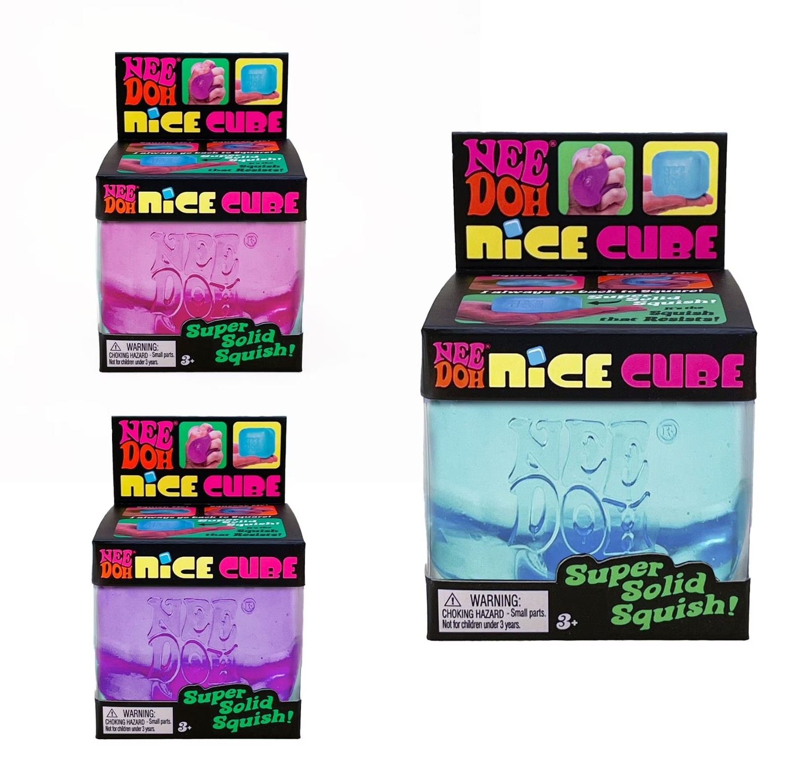 Nee Doh Nice Cube Super Solid Squish - Blue Purple Pink - Brand New