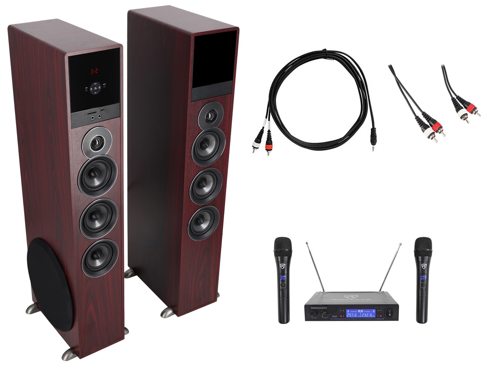 Rockville Bluetooth Home Theater/Karaoke Machine System w/(2) Wireless Mics+Subs