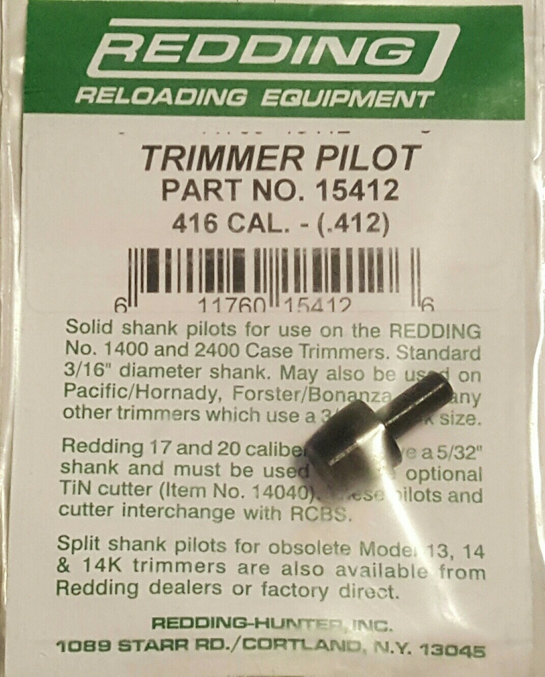 15412 REDDING HORNADY FORSTER 416 CALIBER TRIMMER PILOT - NEW - FREE SHIP!
