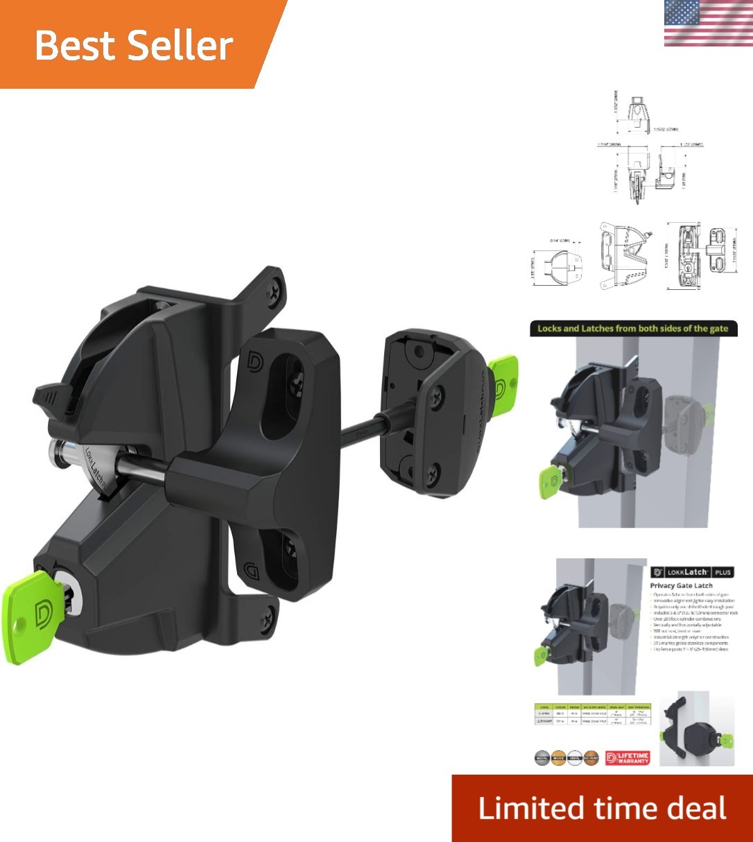 Key Lockable LokkLatch Plus - Easy-Install Privacy Gate Latch for Secure Access