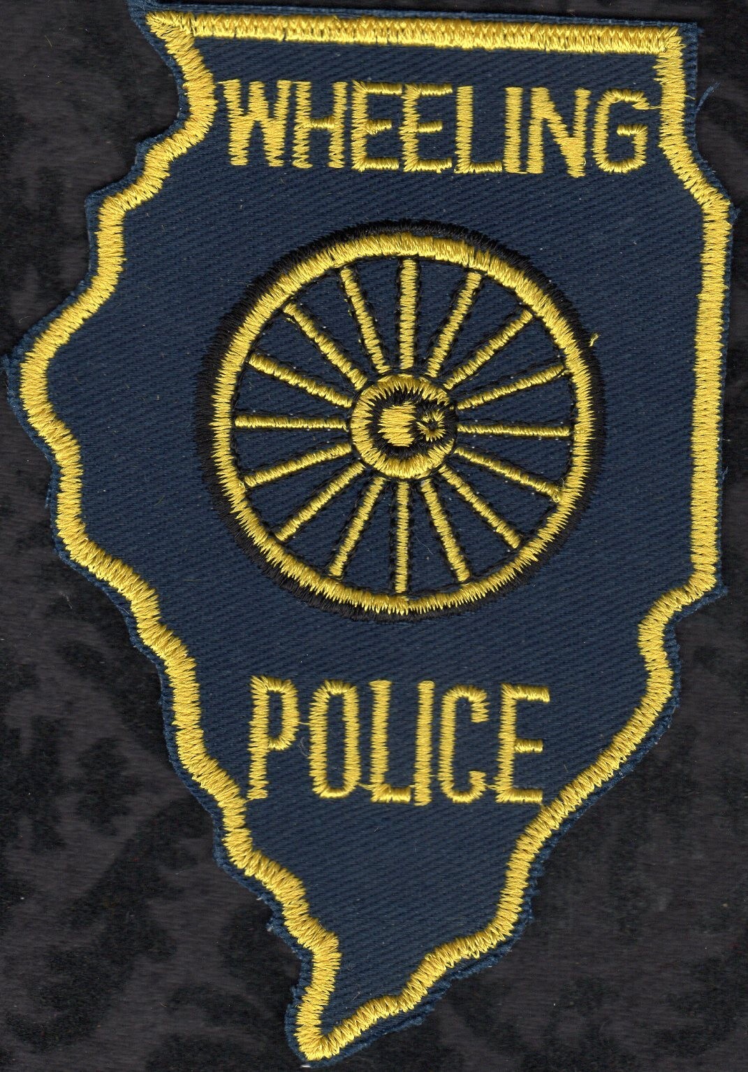 Wheeling Illinois Police Patch  Obsolete Design  State Shape Darker Background