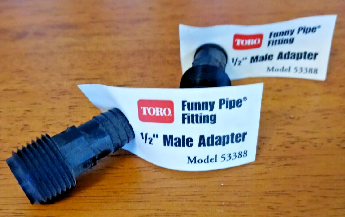 Toro Lot Of Two Black Plastic 1/2" Funny Pipe Male Adapters  Model 53388 NEW