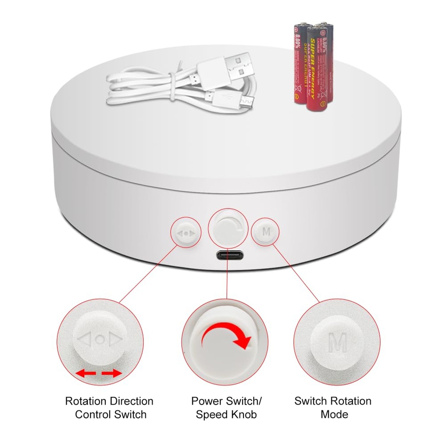 Rotating Display Stand with Type-C, 360 Motorized Spinning Display Turntable ...