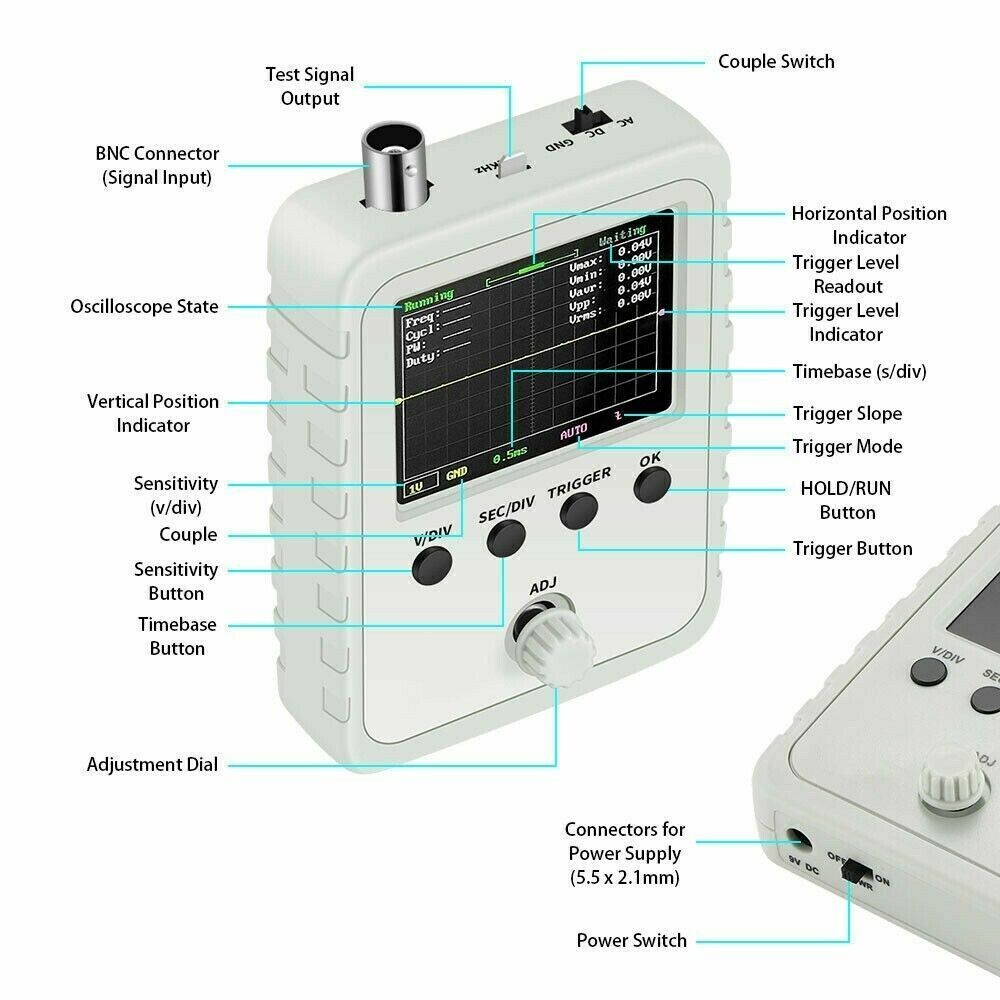 2.4in LCD Display DSO150 Digital Oscilloscope Assembled With Case Test Clip Kit