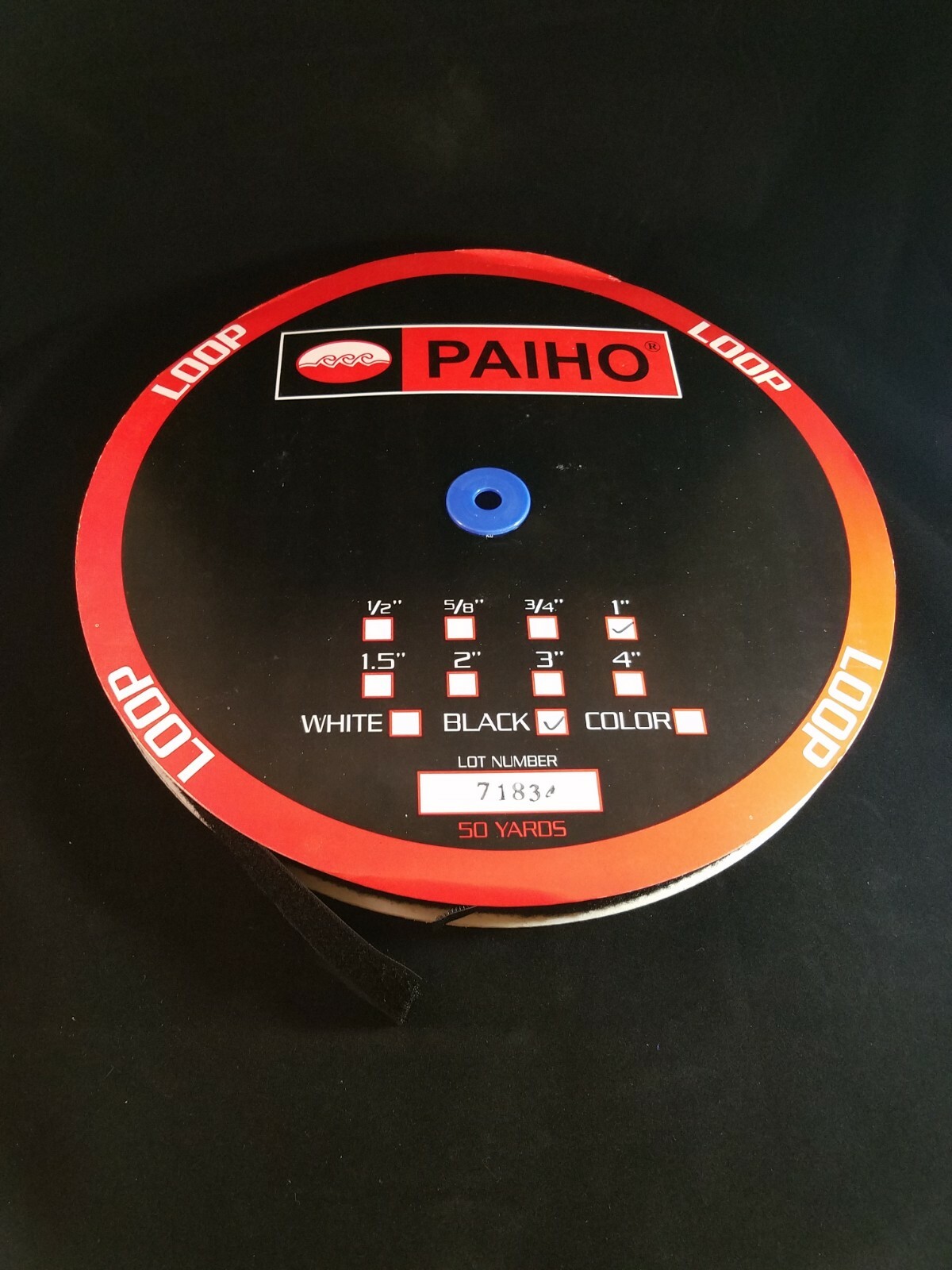 1" Black Sew-On Loop fastener Paiho brand
