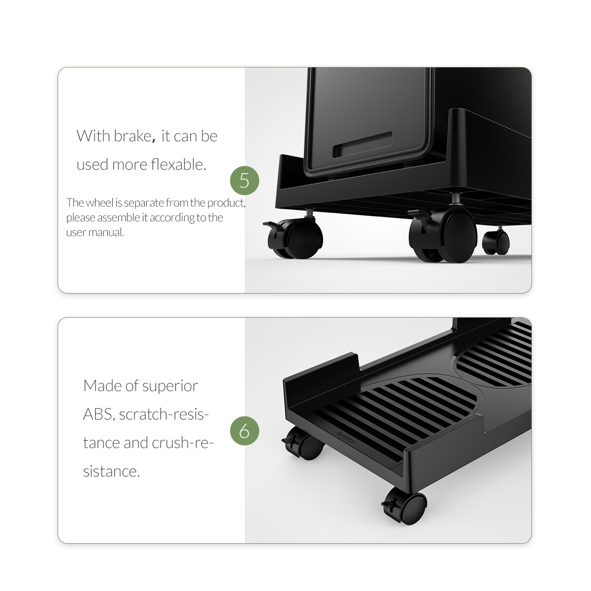 ORICO Mobile CPU Stand Adjustable Computer Tower Desktop Holder +4 Caster Wheels