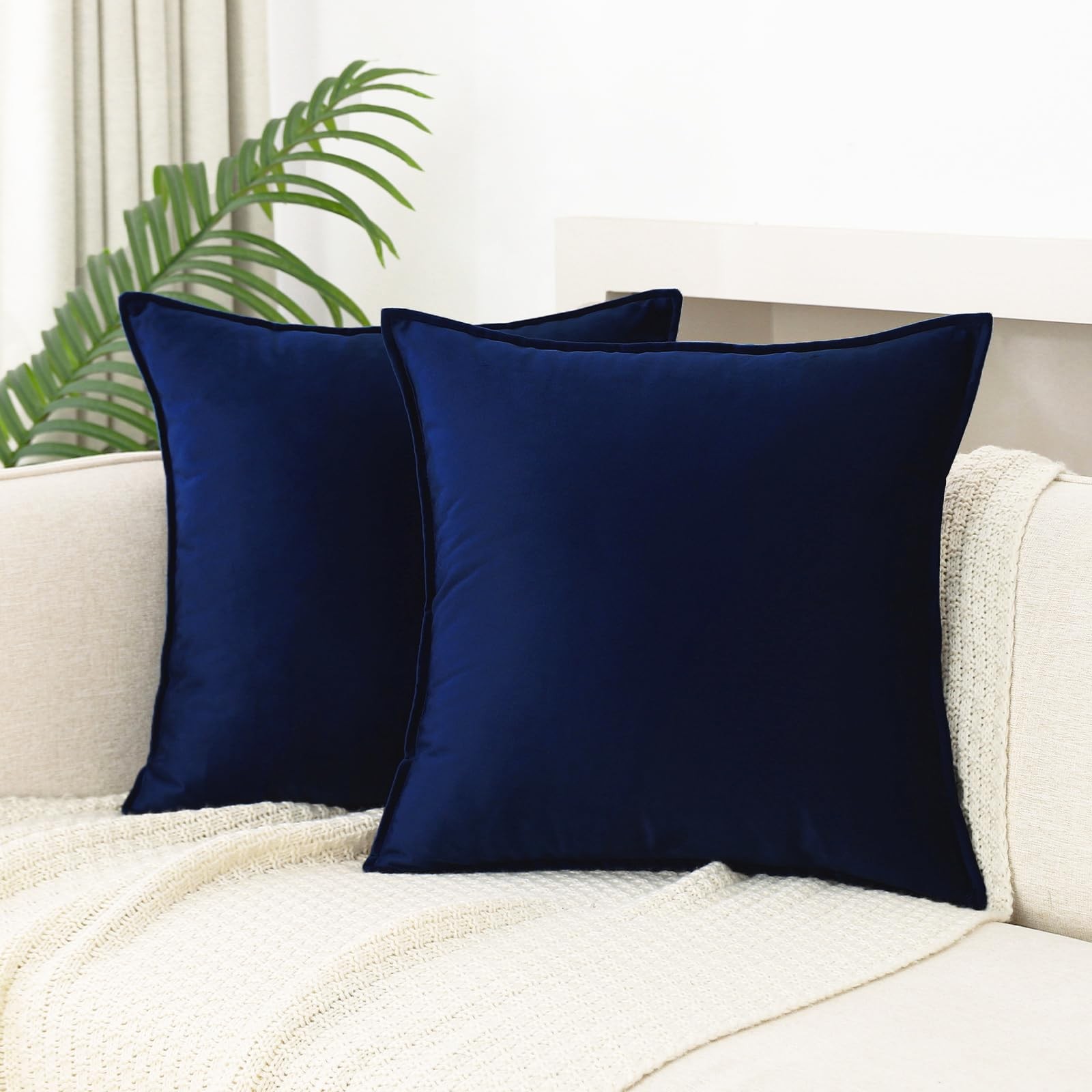 JIAHANNHA Velvet Navy Blue Throw Pillow 18" x (Pack of 2),
