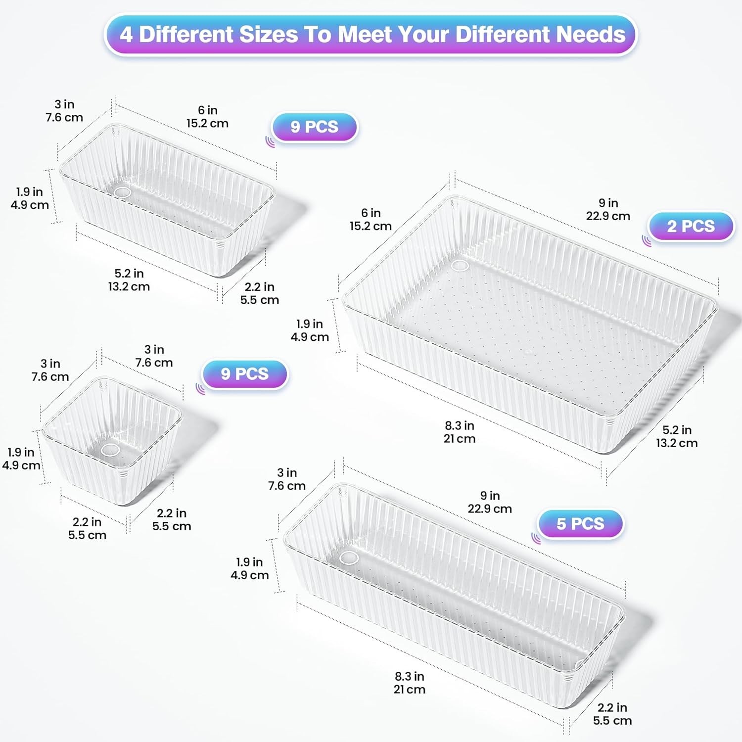 Okylvve 25 PCS Clear Plastic Drawer Organizer Set - 4 Sizes Makeup