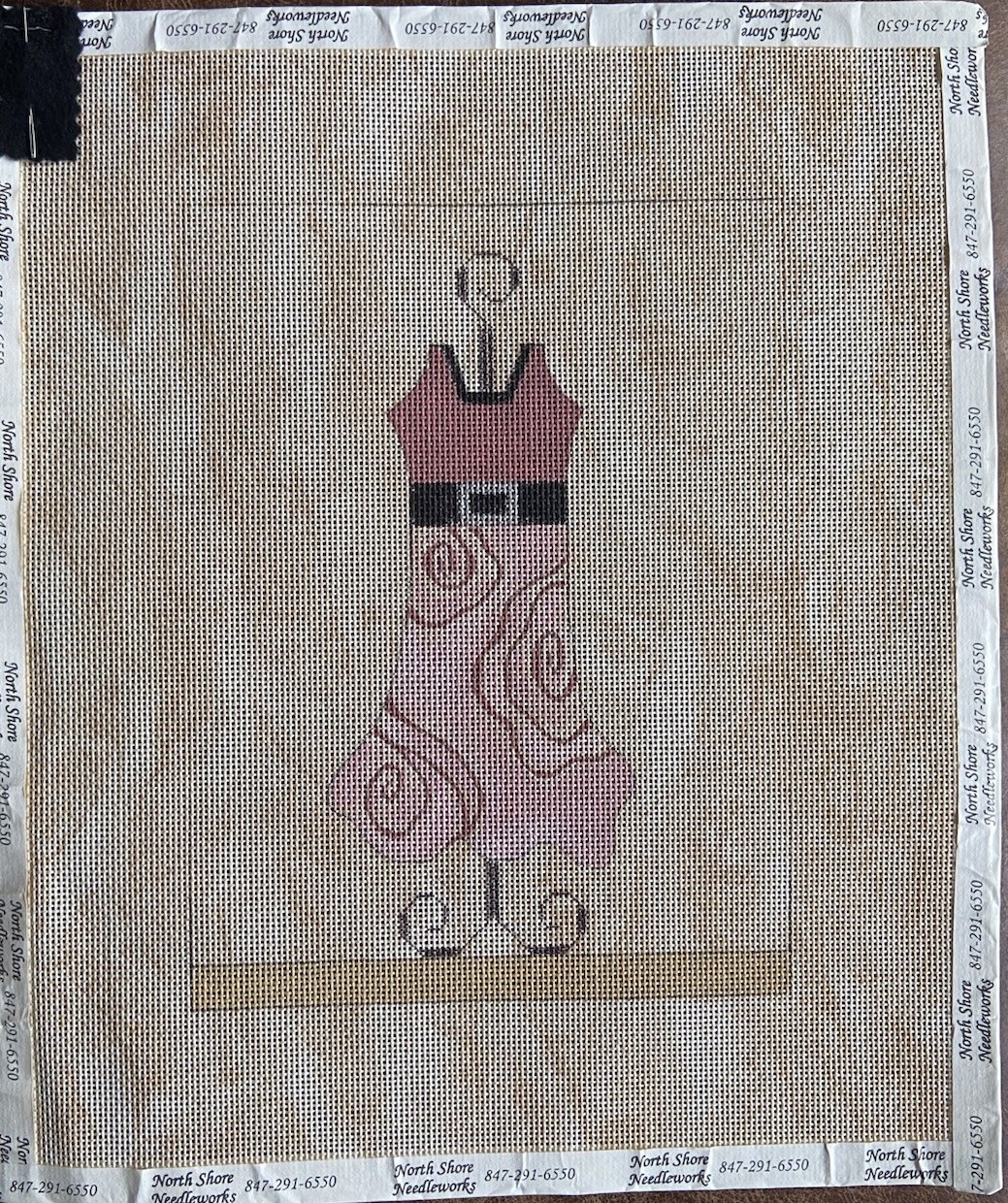 Sew Much Fun Handpainted Needlepoint Canvas ‘Pink Rose Fancy Dress’ / 18 mesh