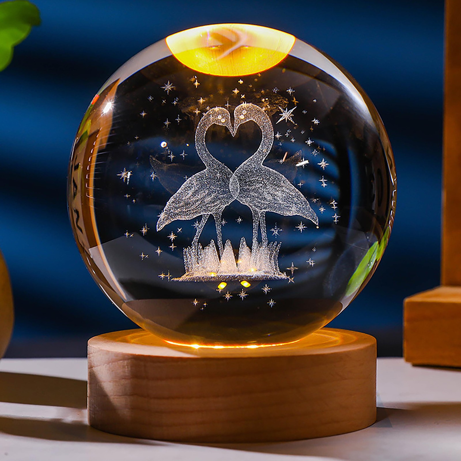 3D Flamingo Crystal Ball Figurine 60mm Glass Animal Decor Women Gift Birthday