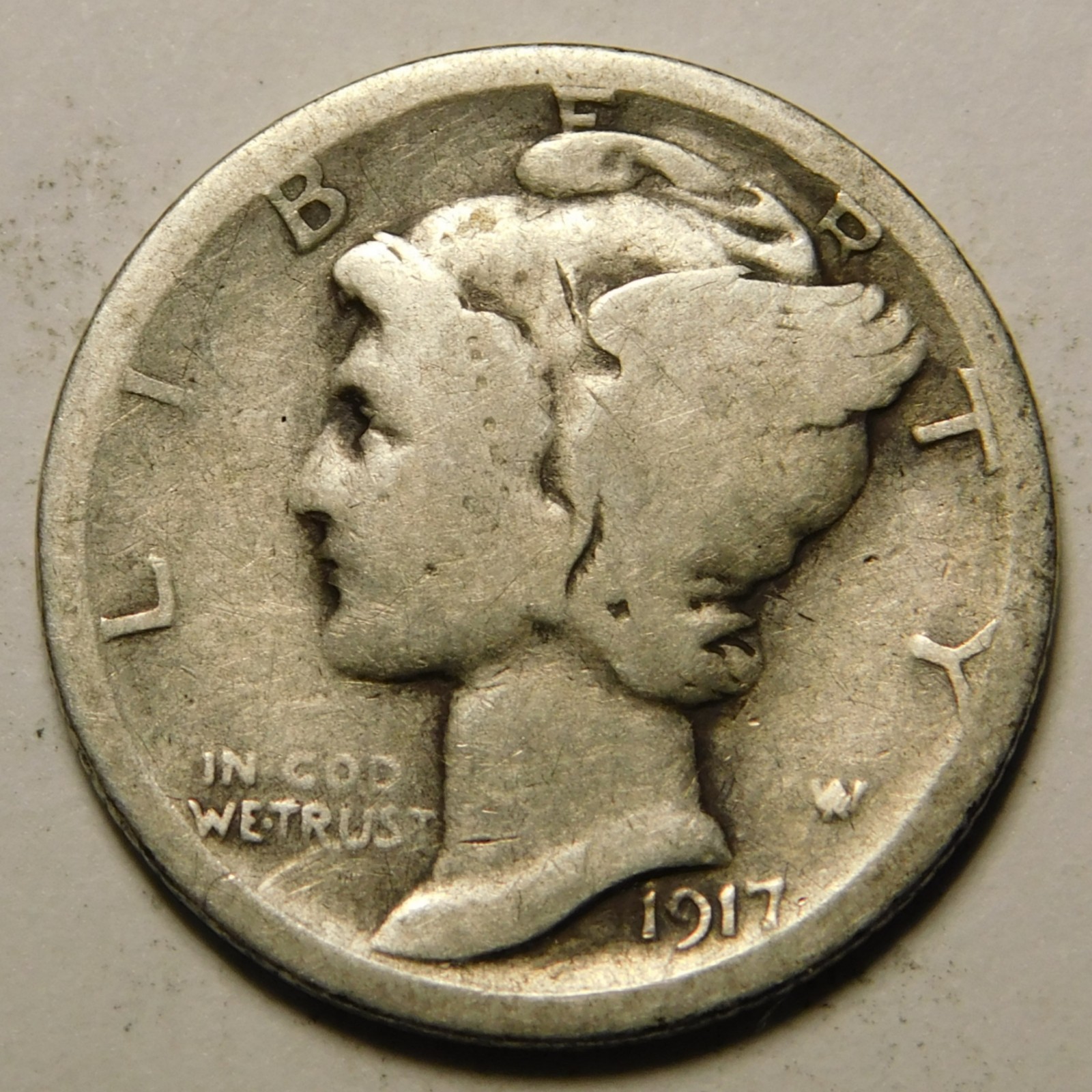 1917 S Mercury Dime 90% Silver G-VG  "Actual Coin Pictured - Not Cleaned"