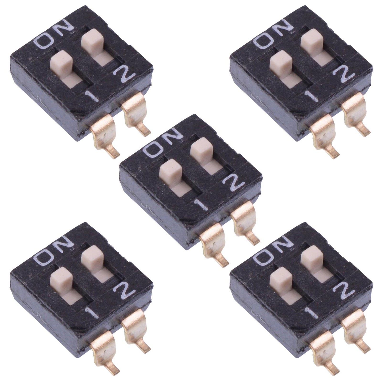 5 x DM02/TR APEM 2-Way Surface Mount 2.54mm DIP Switch SPST