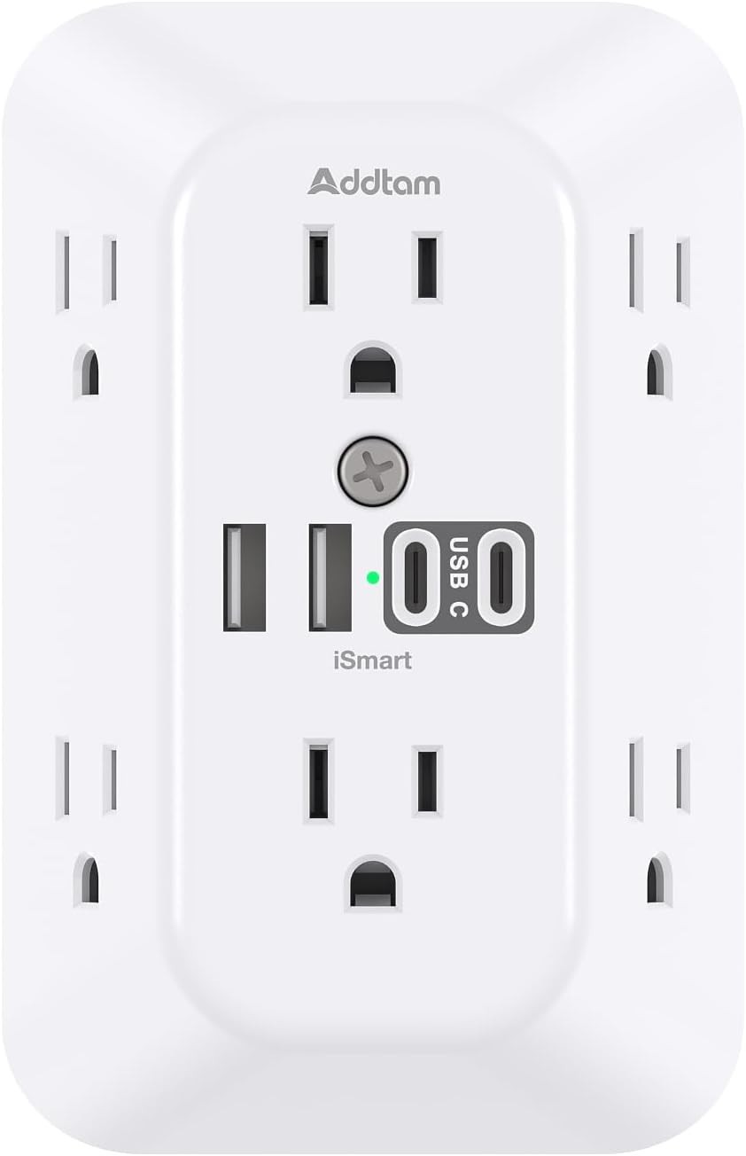 Surge Protector Outlet Extender with 6 Outlets and 4 USB Ports, 1800J Power