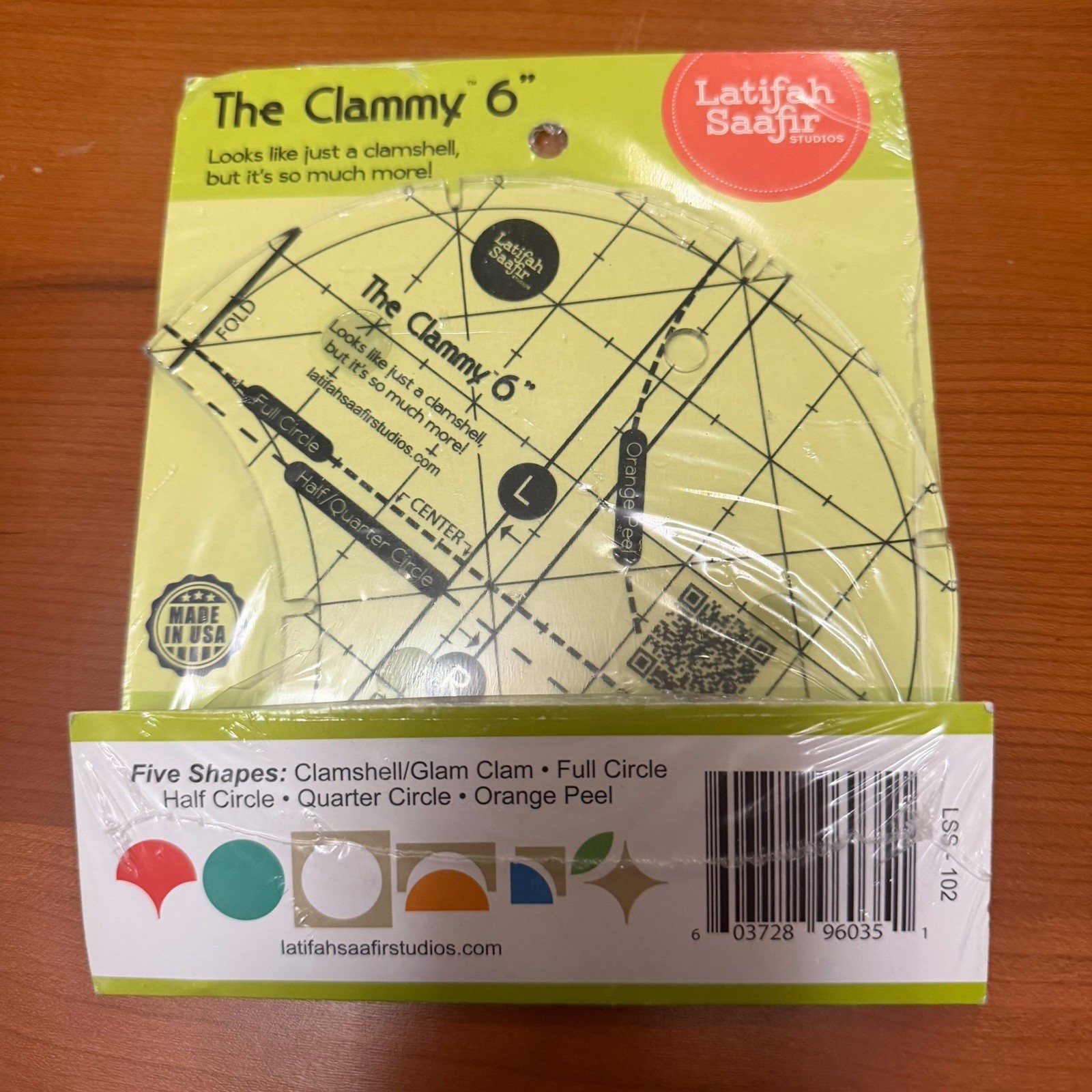 The Clammy 6-Inch Quilt Template by Latifah Saafir for Clamshell Circle Half-Cir