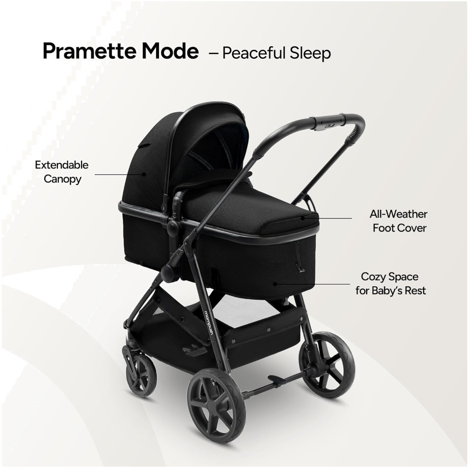 Stylish Infant Pramette: Faux Leather Handle, UPF 50+ Canopy