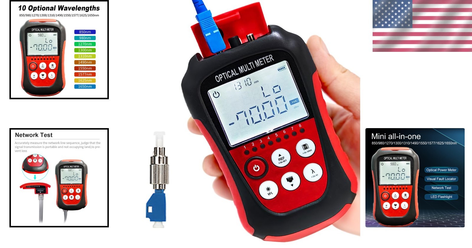 Integrated Optical Power Meter with VFL & RJ45 Functions - Lightweight & Precise