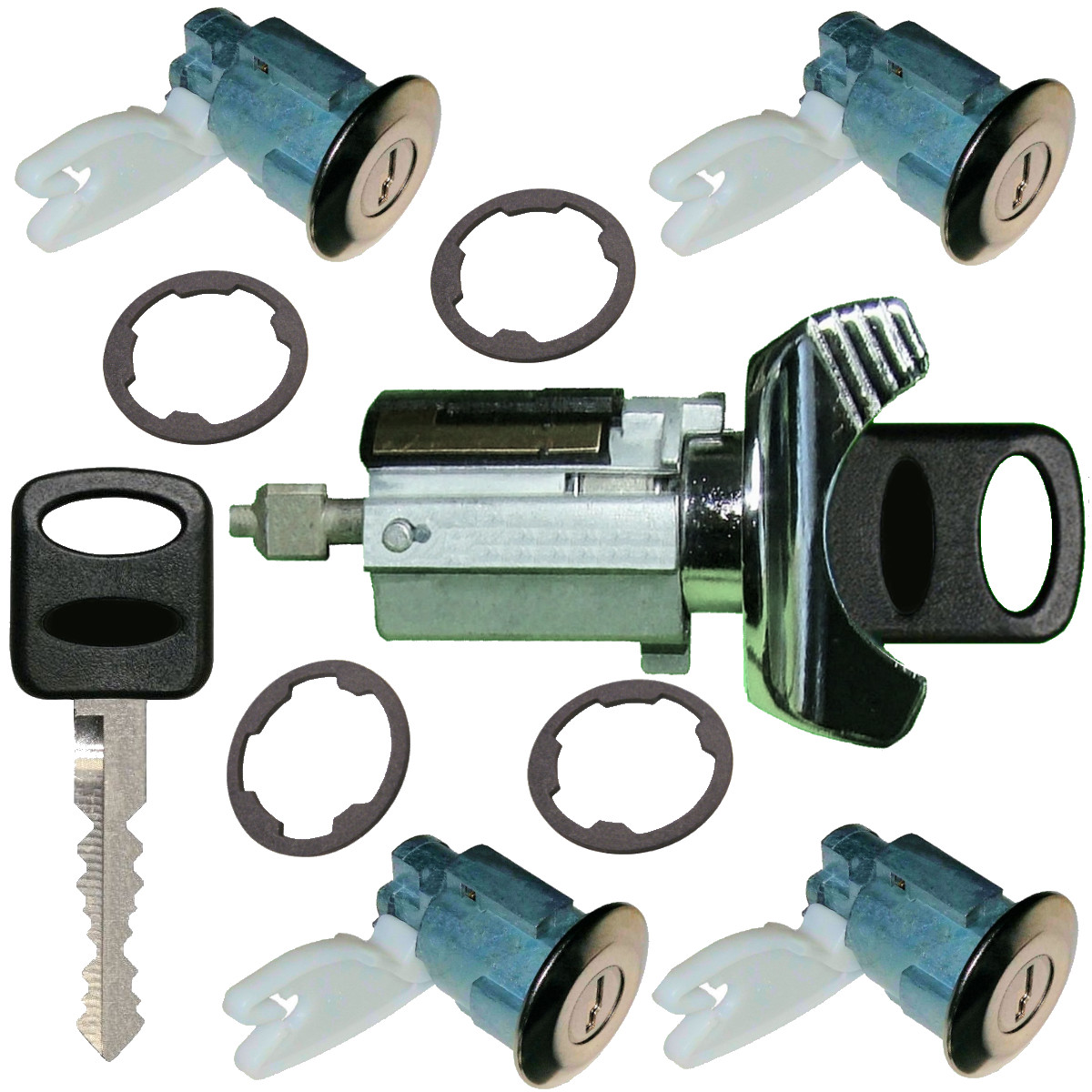 Ford Van Ignition Key Switch Lock Cylinder & Four Door Chrome Tumbler Set 2 Keys