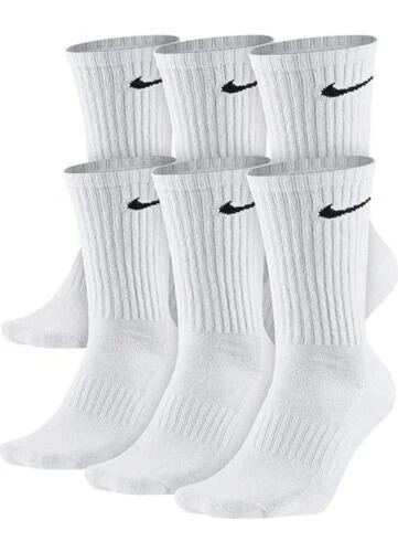 Nike Everyday Cushioned Crew Socks 8-12 Socks-6 Pairs, White, Large