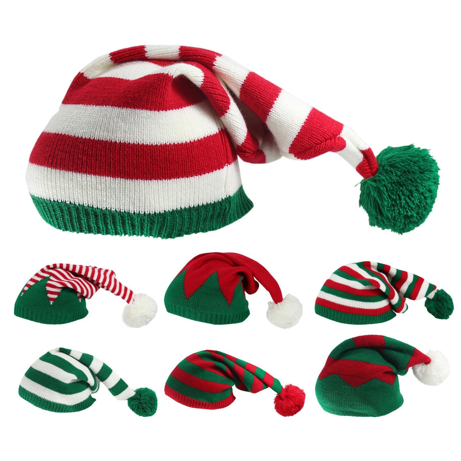 Adult Christmas Santa Hats Knitted Striped Beanie Soft Warm Winter Caps 2024