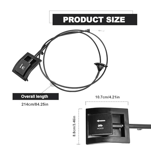 Hood Latch Release Cable Assembly with Handle, Compatible with Bronco F150