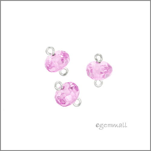 5 Cubic Zirconia In Sterling Silver Rondelle Beads Connector 6mm Pink #51570