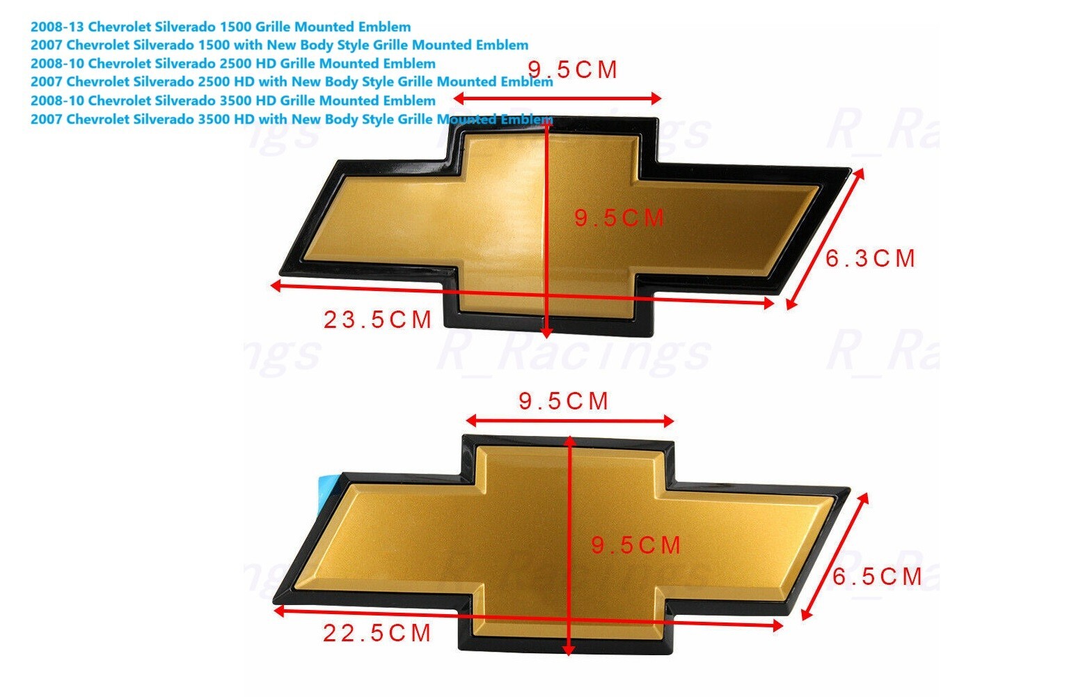Front Rear Bowtie Emblem Gold Black 2007-13 Silverado 1500 2007-10 2500HD 3500HD