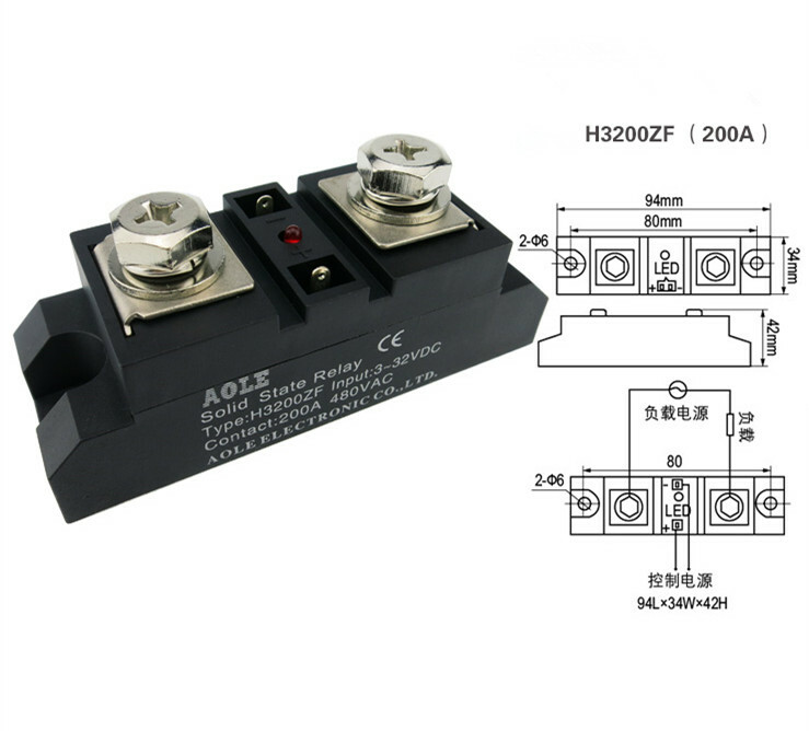 200A 工業用グレード モジュール ソリッドステートリレー H3200ZF 3-32VDC 搭載、アウト 24-480VAC-
