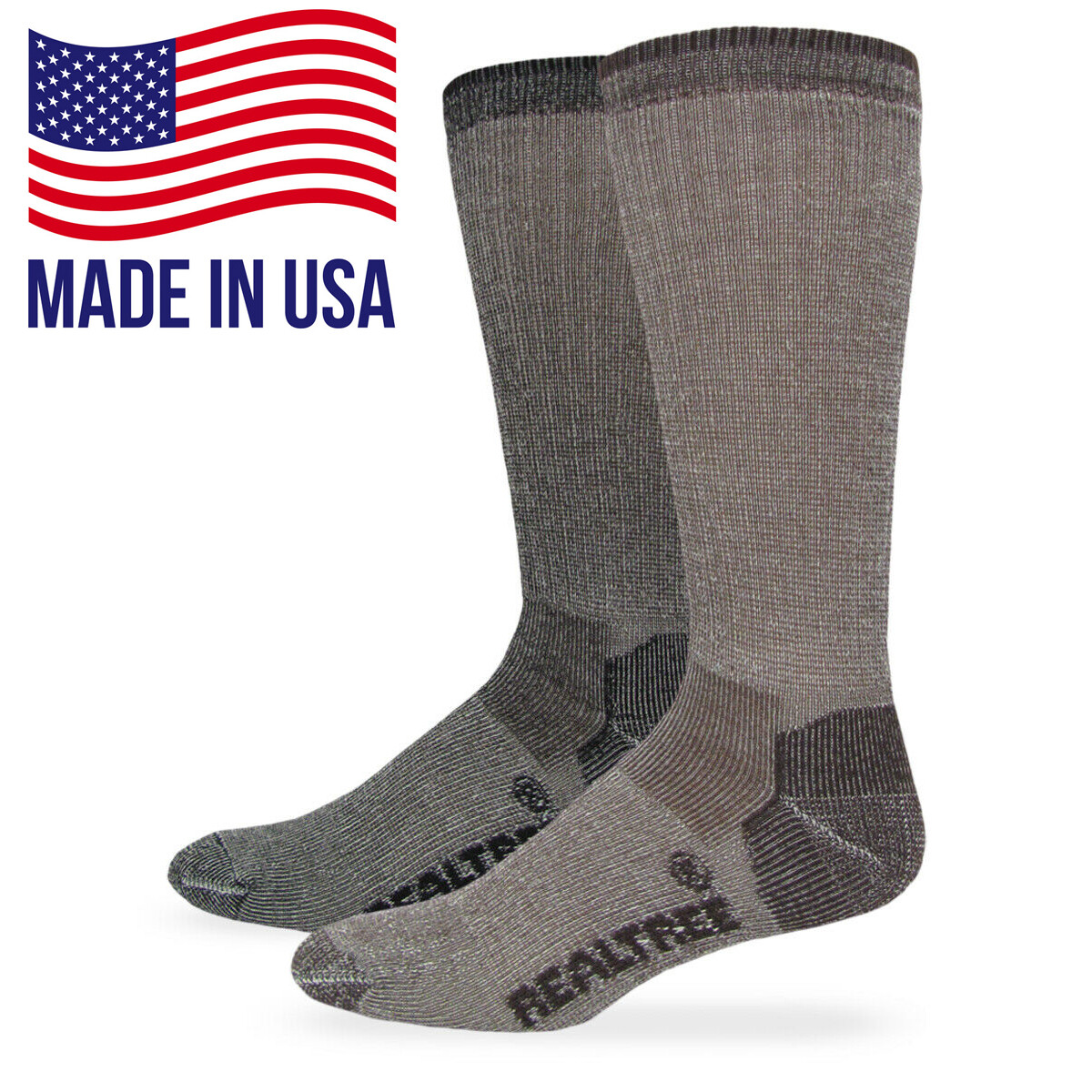 Realtree Mens Outdoor Merino Wool Warm Cushion Heavy Work Crew Boot Socks 2 Pair