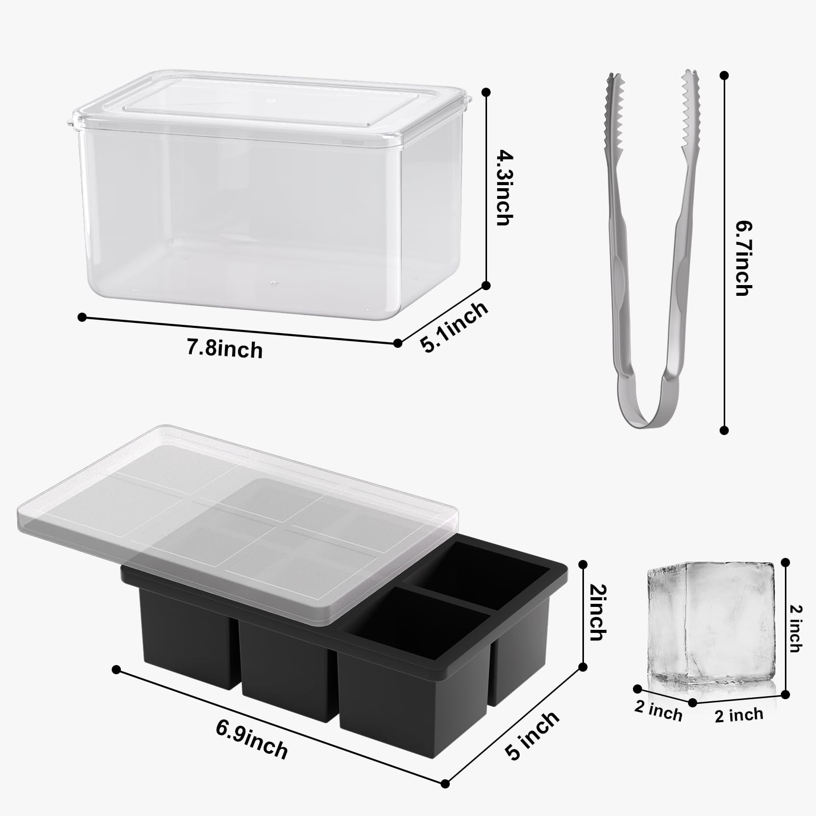 Samuelworld Large Ice Cube Tray with Lid and 6 Cube*3(With Bin), Black
