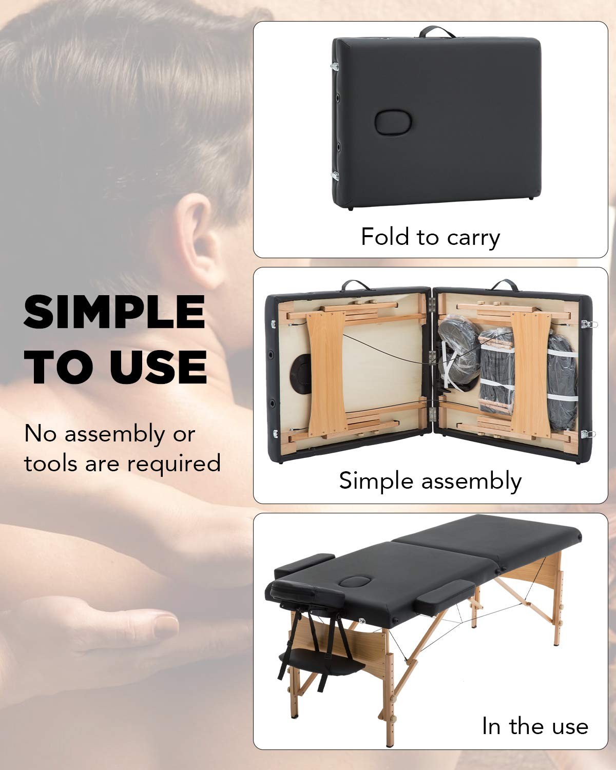 Portable Massage Table Spa Bed Height Adjustable 2 Folding 28 Inch Wide Black Ca