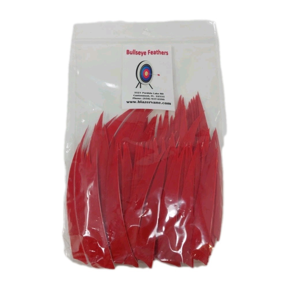 100pk Bullseye Archery Feathers 4" Right Wing: Shield Solid Hoyt Red