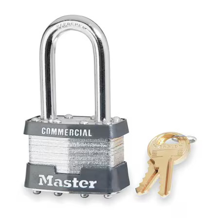 Master Lock 1Lf Padlock, Keyed Different, Long Shackle, Rectangular Steel Body,