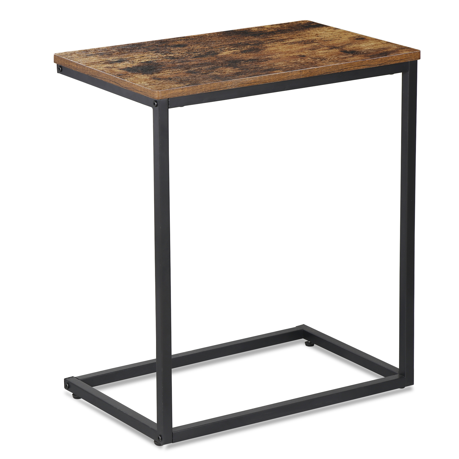 C Shaped End Table Living Room Side Table for Couch Slide Under Rustic Brown
