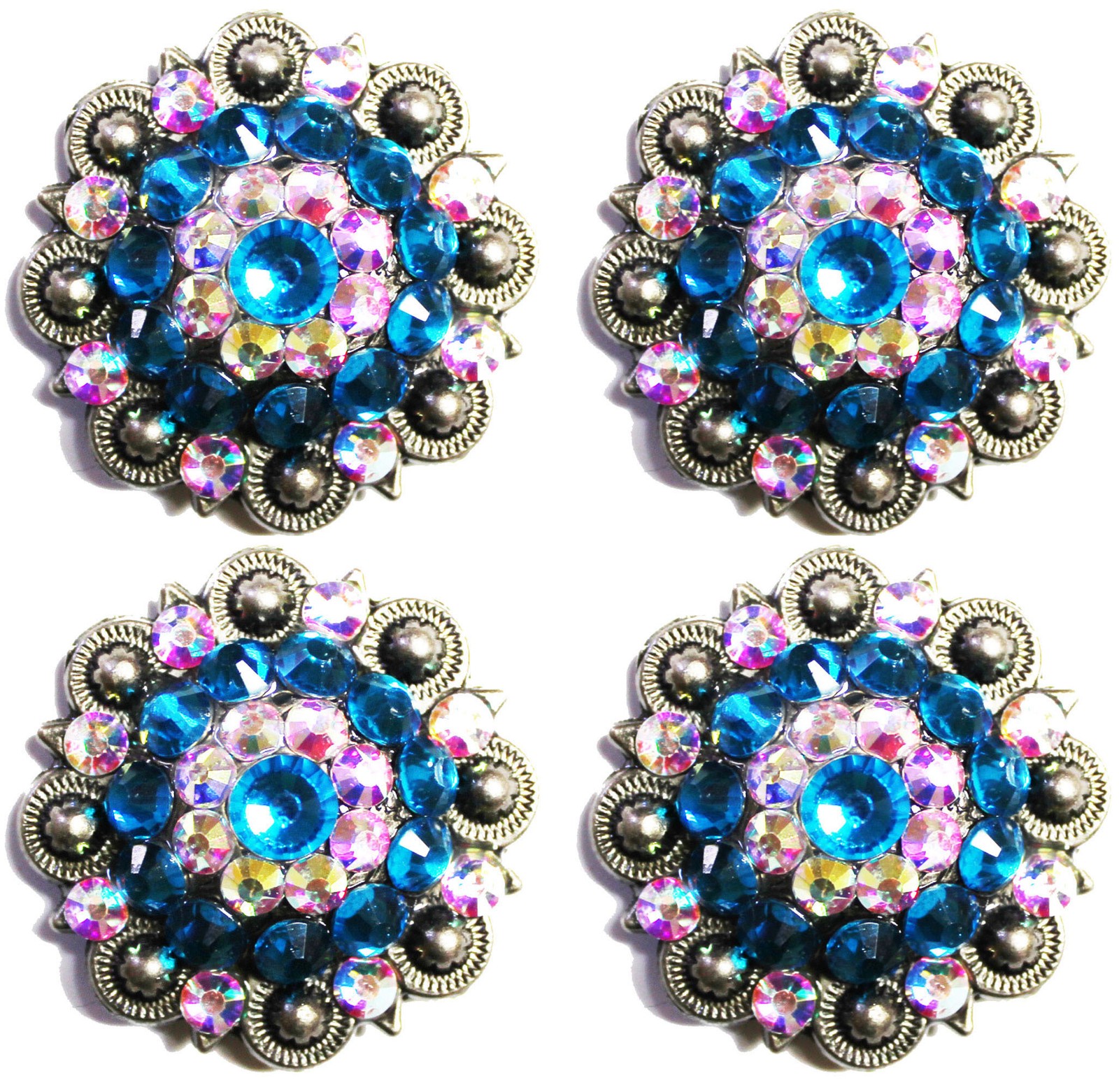 4 Conchos Rhinestone Horse Saddle Western Rodeo Bridle Berry Turquoise CO69