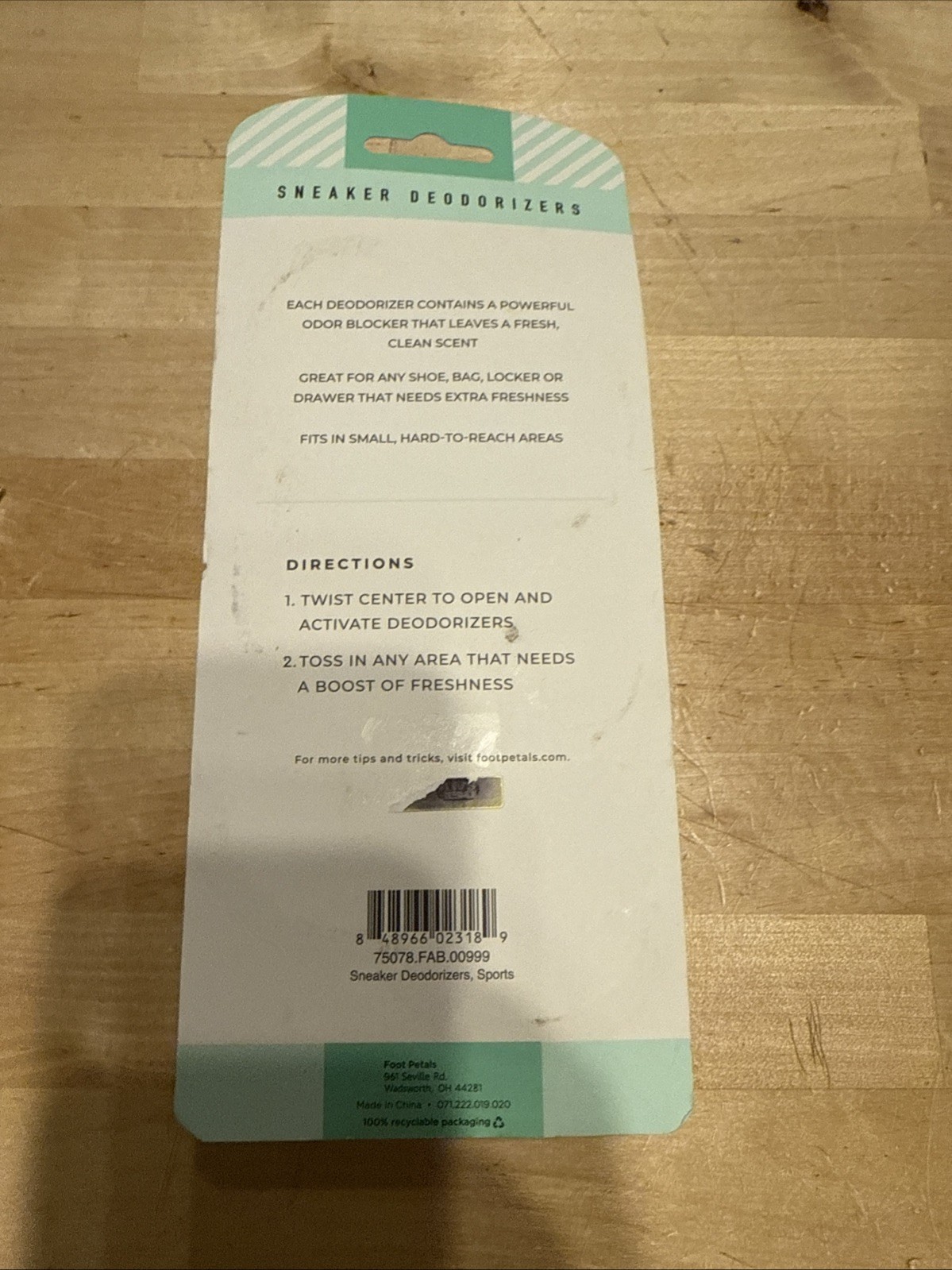 Sneaker Deodorizer Fabfeet! NEW IN PACKAGE