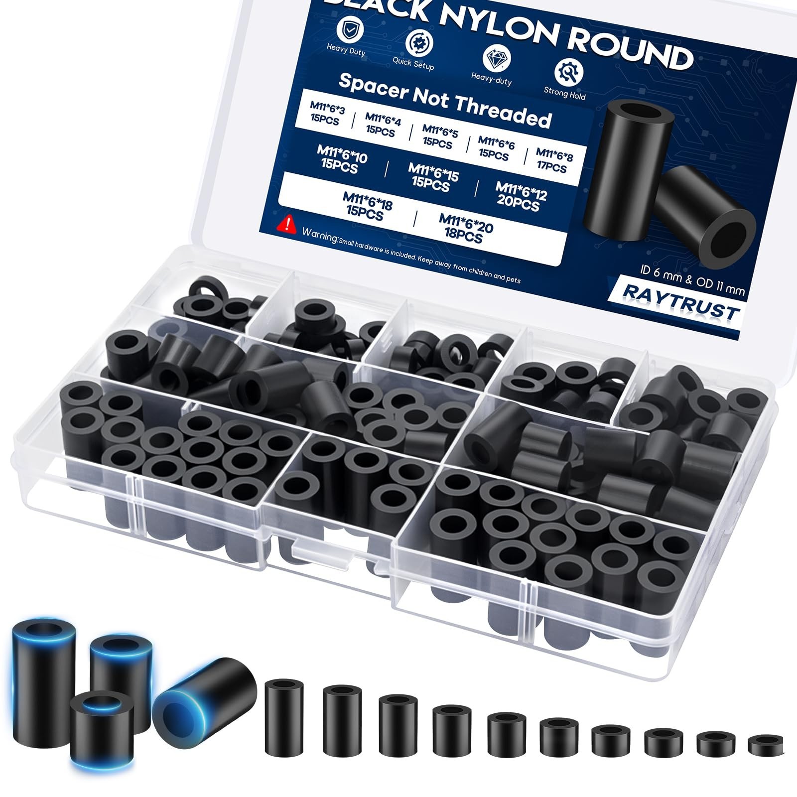 160Pcs M6 Plastic Spacers for Screws, Non-Threaded Plastic Round Spacer Assor...