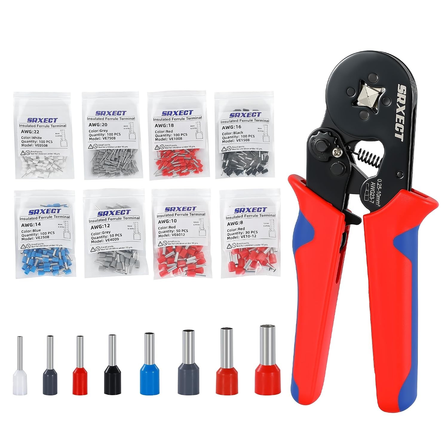 Ferrule Crimping Tool Set, AWG(22-8) Ferrule Crimper, 8 Sizes Wire Ferrule Kit