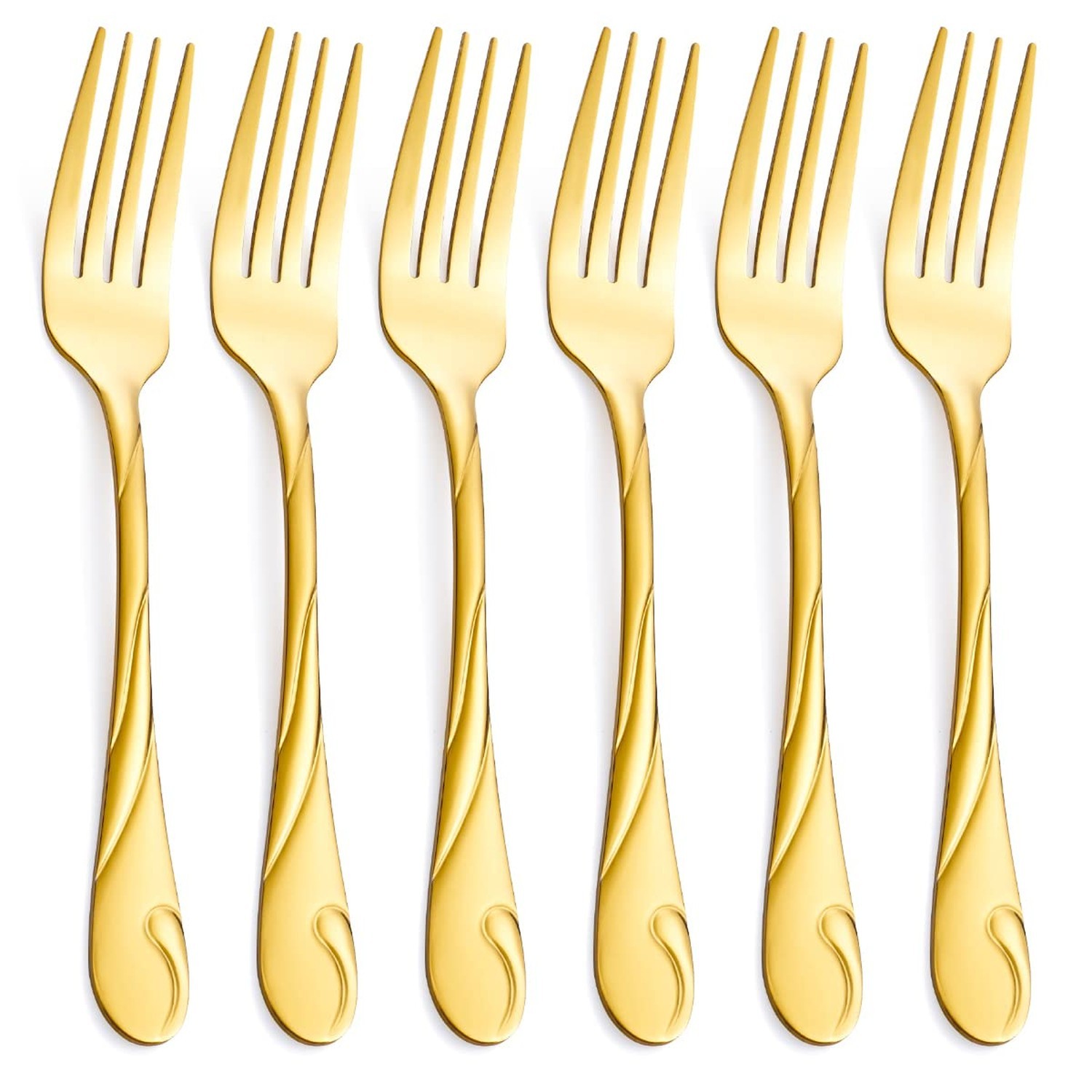 Gold Dinner Fork Set, Seeshine 7.8-inch Stainless Steel Shiny Gold Metal Tabl...