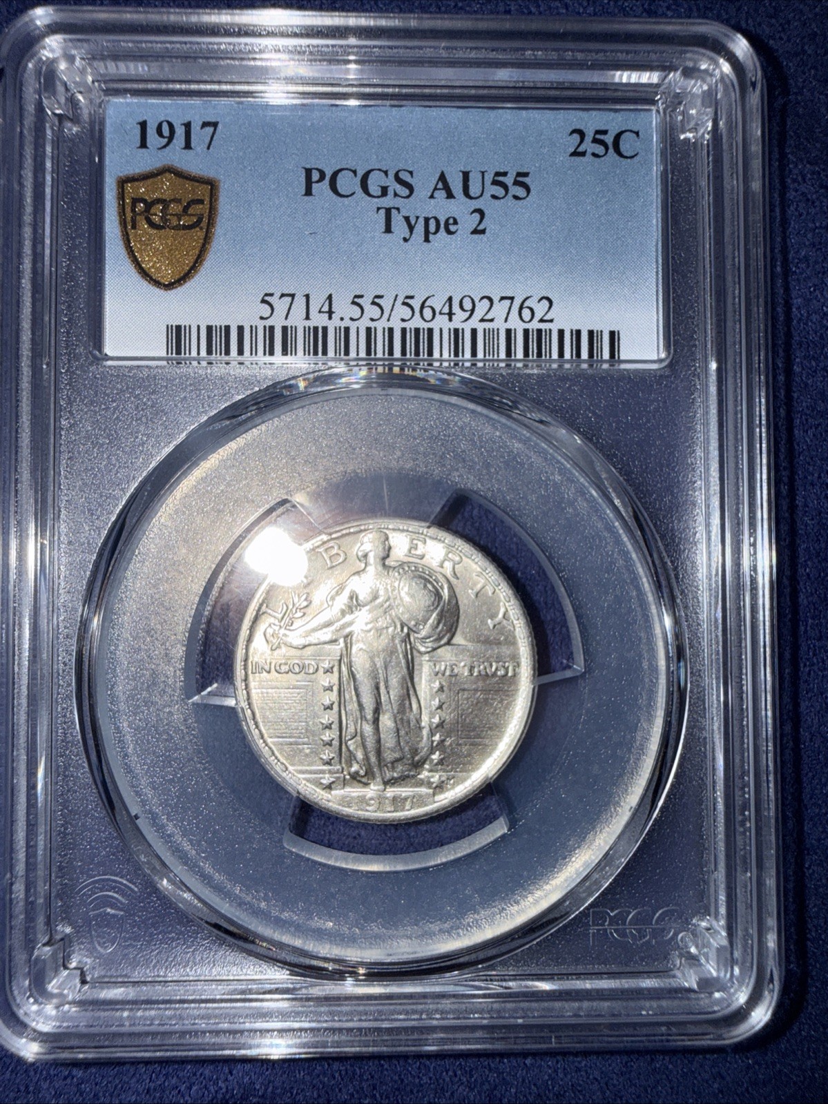 PCGS AU55 1917 STANDING LIBERTY QUARTER TYPE 2 Stunning Example🇺🇸🇺🇸