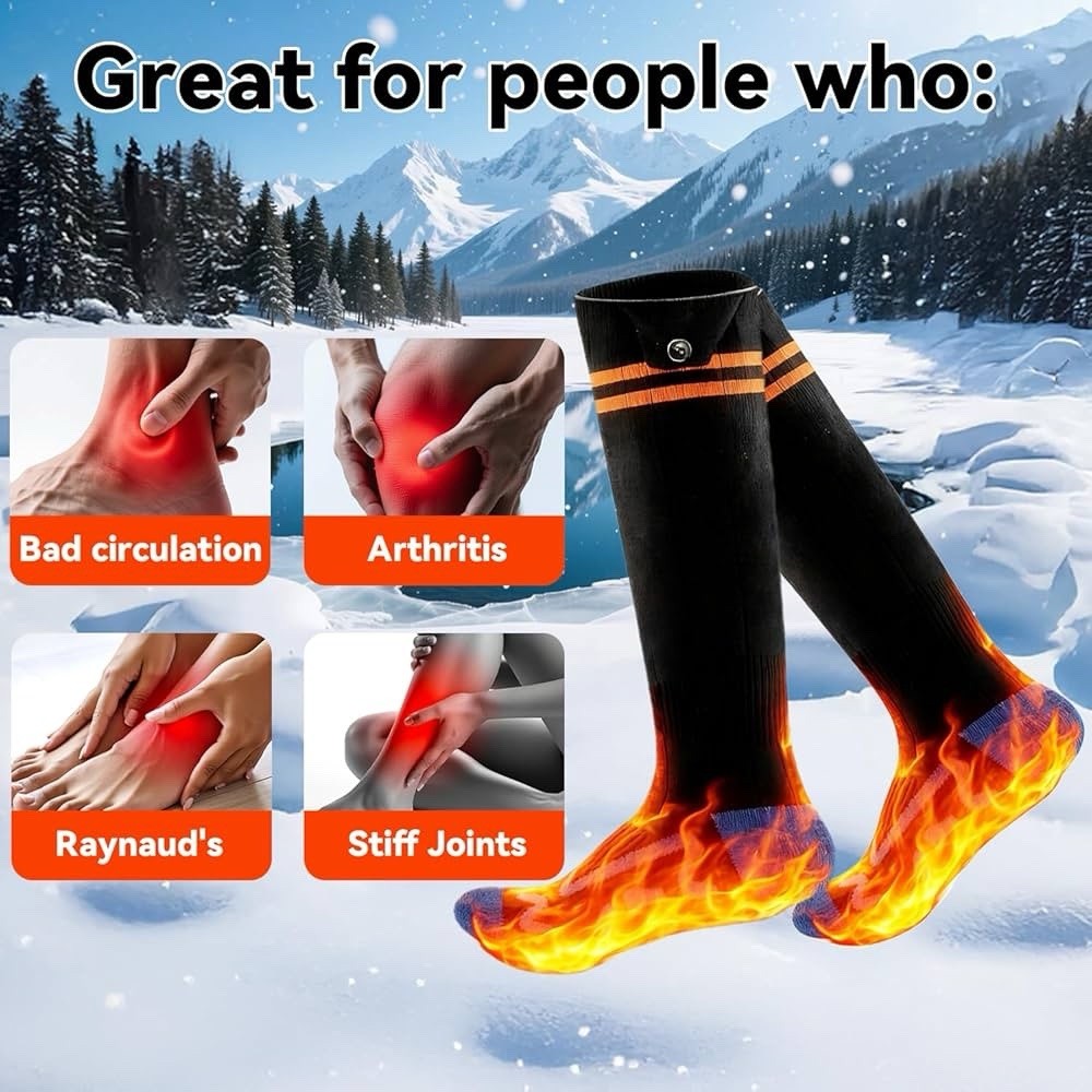 (One Size)Electric Heated Socks 5000mAh Rechargeable 4 Heat Settings for Outdoor