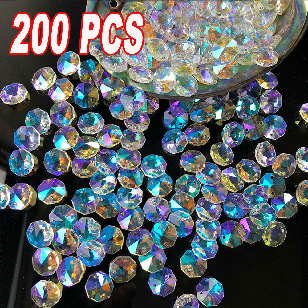 200x AB Aurora Octagonal Bead Crystal Chandelier Suncatcher Home Jewelry Pendant